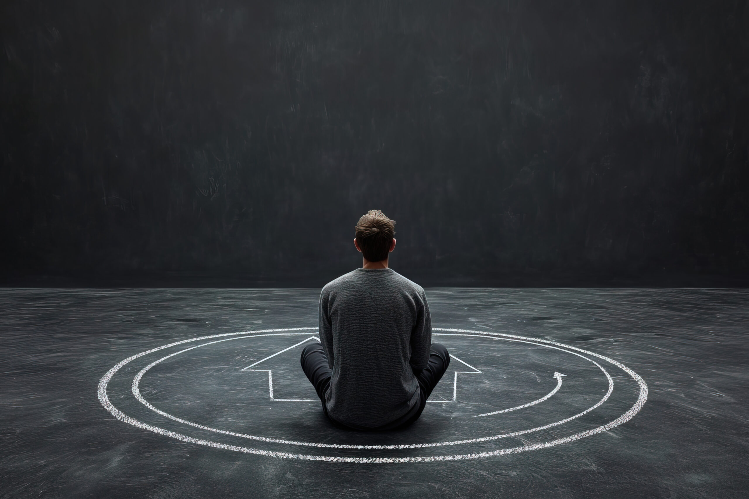 Person meditating on a path towards a bright future